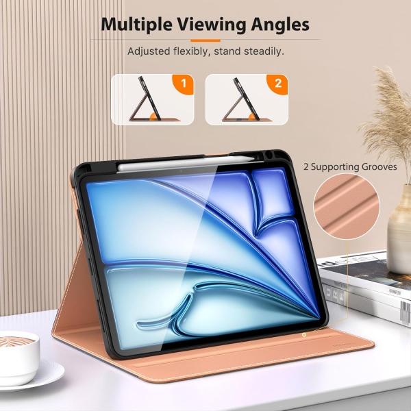 MoKo Deri Folyo iPad Air 6.Nesil Klf (11 in)-Denim Blue Brown
