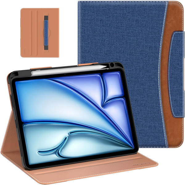 MoKo Deri Folyo iPad Air 6.Nesil Klf (11 in)-Denim Blue Brown