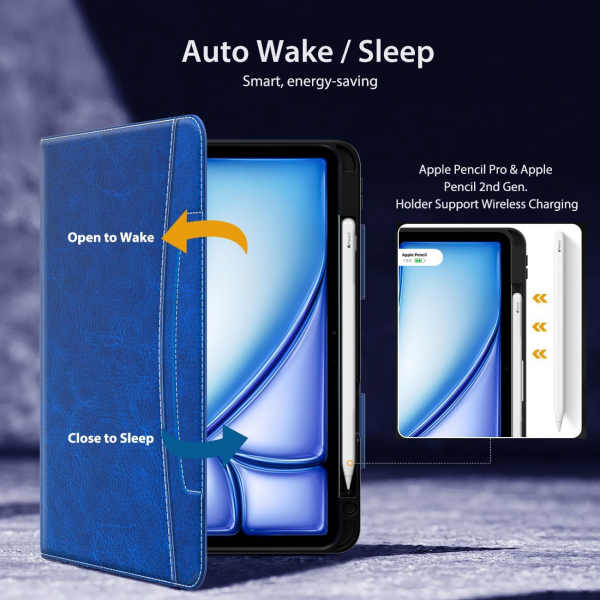MoKo Deri Folyo iPad Air 6.Nesil Klf (11 in)-Dark Blue