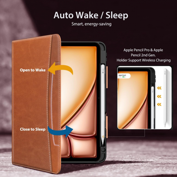 MoKo Deri Folyo iPad Air 6.Nesil Klf (11 in)-Brown