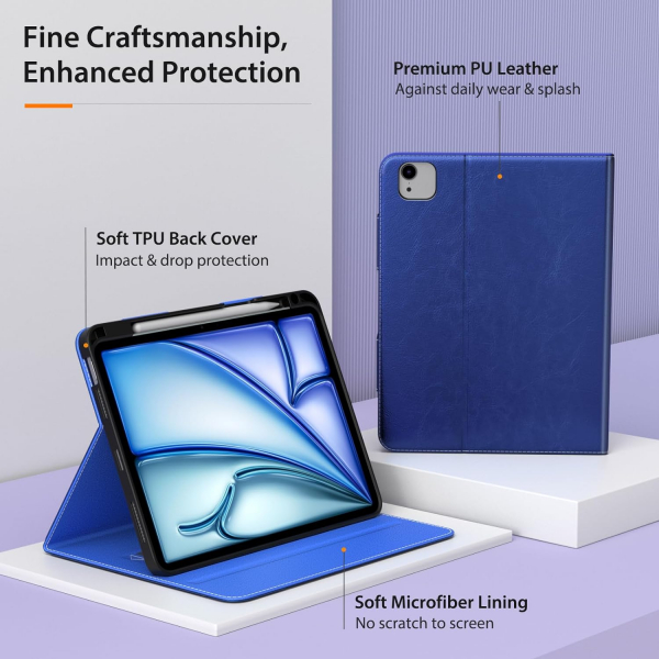 MoKo Deri Folyo iPad Air 6.Nesil Klf (11 in)-Brilliant Blue