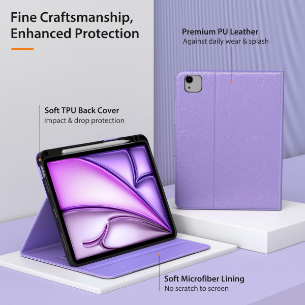 MoKo Deri Folyo iPad Air 6.Nesil Klf (11 in)-Light Purple