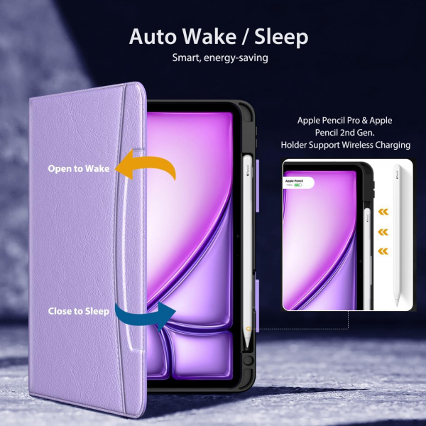 MoKo Deri Folyo iPad Air 6.Nesil Klf (11 in)-Light Purple