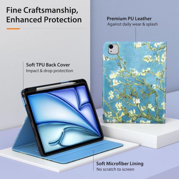 MoKo Deri Folyo iPad Air 6.Nesil Klf (11 in)-Apricot Blossom