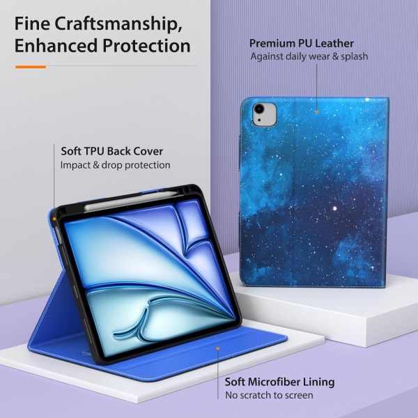 MoKo Deri Folyo iPad Air 6.Nesil Klf (11 in)-Blue Starry Sky