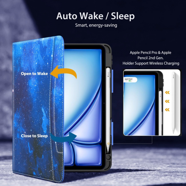 MoKo Deri Folyo iPad Air 6.Nesil Klf (11 in)-Blue Starry Sky