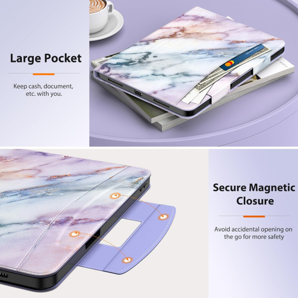 MoKo Deri Folyo iPad Air 6.Nesil Klf (11 in)-Purple Marble 
