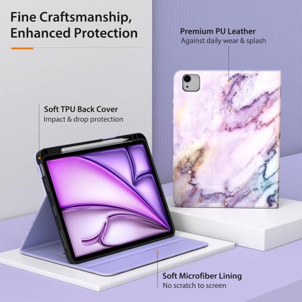 MoKo Deri Folyo iPad Air 6.Nesil Klf (11 in)-Purple Marble 