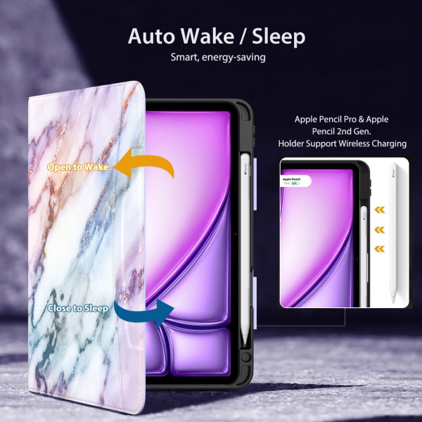 MoKo Deri Folyo iPad Air 6.Nesil Klf (11 in)-Purple Marble 