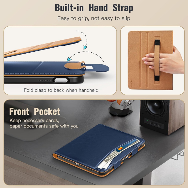 MoKo Apple iPad A16 Deri Folyo Klf (11 in)-Dark Blue