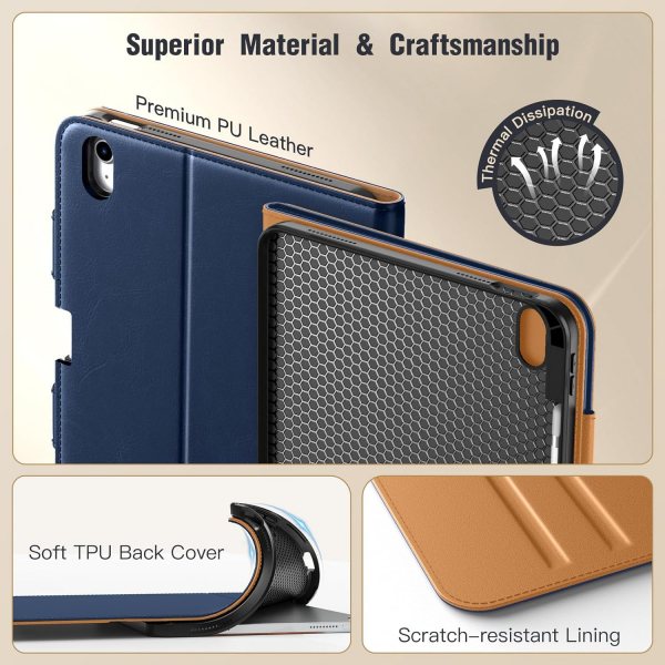 MoKo Apple iPad A16 Deri Folyo Klf (11 in)-Dark Blue