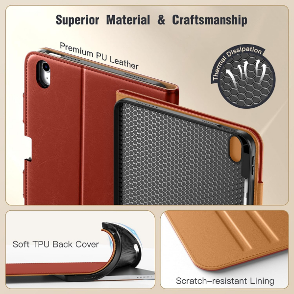 MoKo Apple iPad A16 Deri Folyo Klf (11 in)-Brown