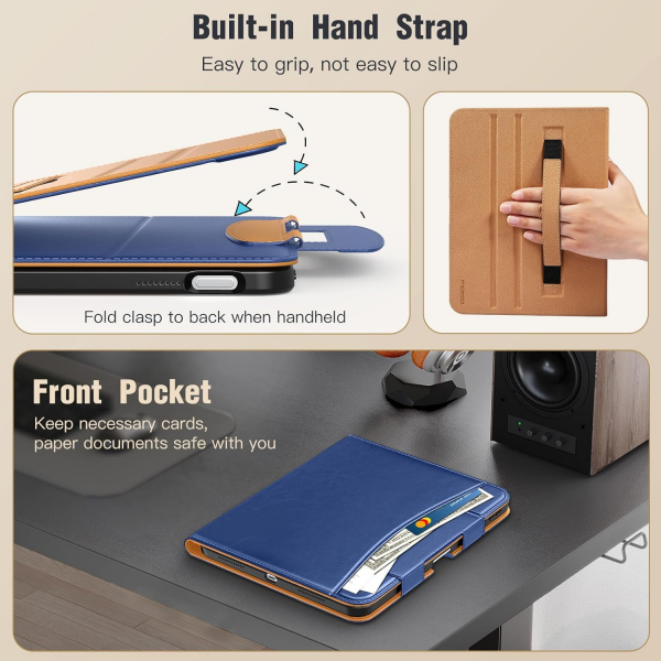 MoKo Apple iPad A16 Deri Folyo Klf (11 in)-Navy Blue