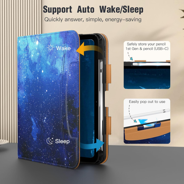 MoKo Apple iPad A16 Deri Folyo Klf (11 in)-Blue Starry Sky