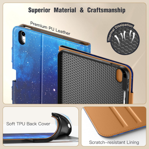 MoKo Apple iPad A16 Deri Folyo Klf (11 in)-Blue Starry Sky