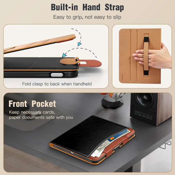 MoKo Apple iPad A16 Deri Folyo Klf (11 in)-Black Red Brown