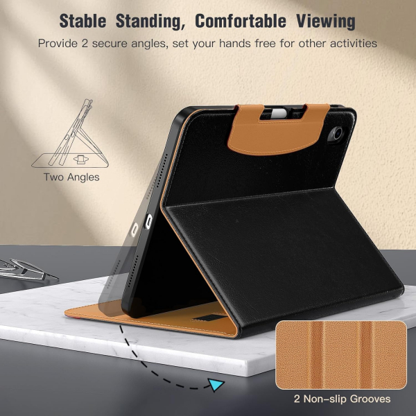 MoKo Apple iPad A16 Deri Folyo Klf (11 in)-Black Red Brown
