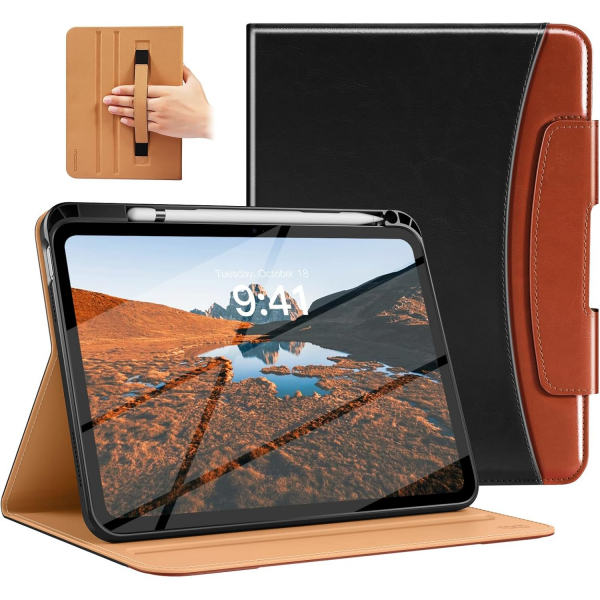 MoKo Apple iPad A16 Deri Folyo Klf (11 in)-Black Red Brown