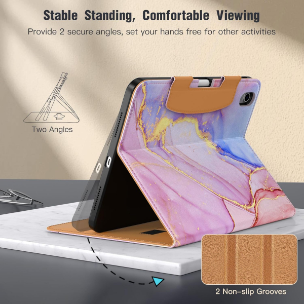 MoKo Apple iPad A16 Deri Folyo Klf (11 in)-Pink Gold Marble 