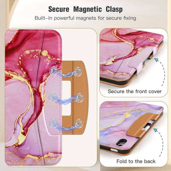 MoKo Apple iPad A16 Deri Folyo Klf (11 in)-Pink Gold Marble 