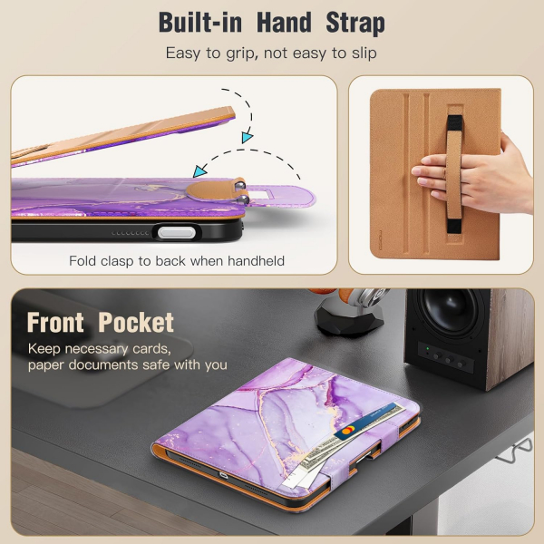 MoKo Apple iPad A16 Deri Folyo Klf (11 in)-Purple Gold Marble 