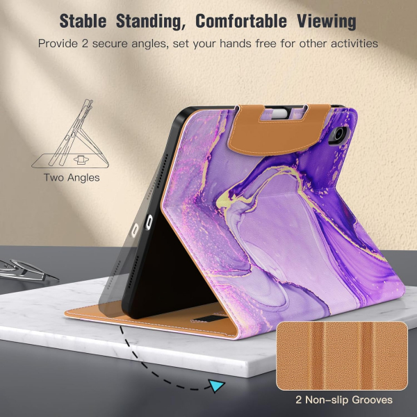 MoKo Apple iPad A16 Deri Folyo Klf (11 in)-Purple Gold Marble 