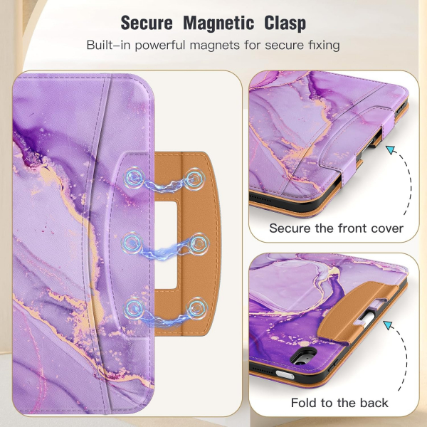 MoKo Apple iPad A16 Deri Folyo Klf (11 in)-Purple Gold Marble 
