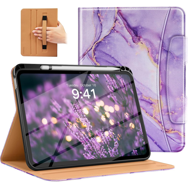 MoKo Apple iPad A16 Deri Folyo Klf (11 in)-Purple Gold Marble 