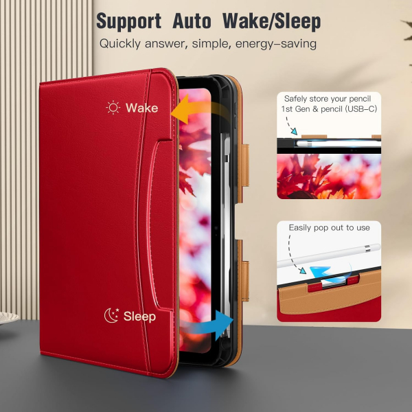 MoKo Apple iPad A16 Deri Folyo Klf (11 in)-Red