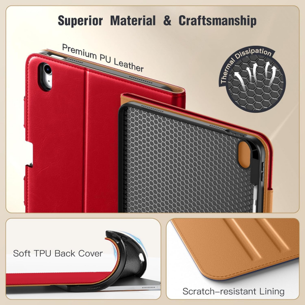MoKo Apple iPad A16 Deri Folyo Klf (11 in)-Red
