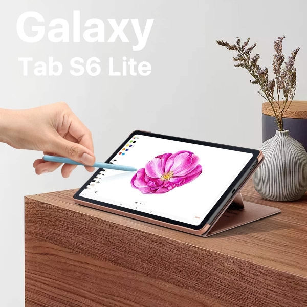 MoKo Galaxy Tab S6 Lite Kalem Blmeli Klf (10.4 in)-Rose Gold