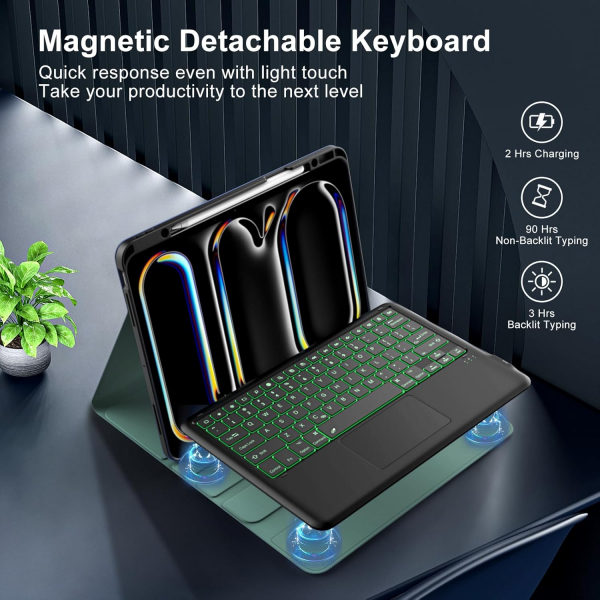 MoKo Apple iPad Pro M4 Klavyeli Klf (13 in)-Morandi Green 