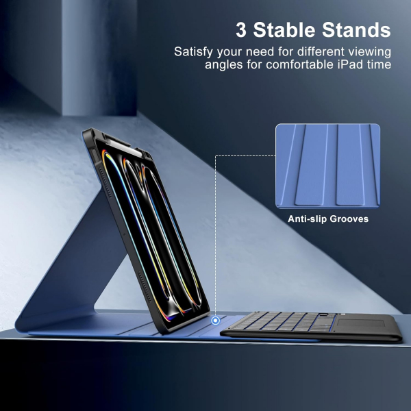 MoKo Apple iPad Pro M4 Klavyeli Klf (13 in)-Navy Blue 