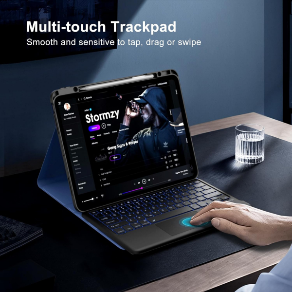 MoKo Apple iPad Pro M4 Klavyeli Klf (13 in)-Navy Blue 
