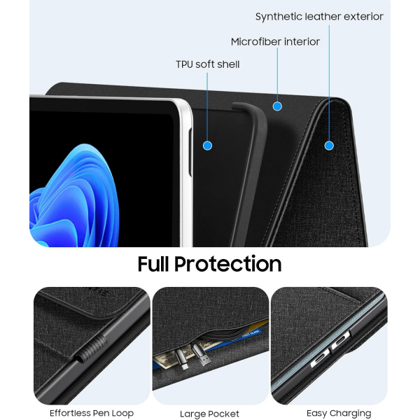 Fintie Microsoft Surface Pro 12 ok Al Klf -Black 