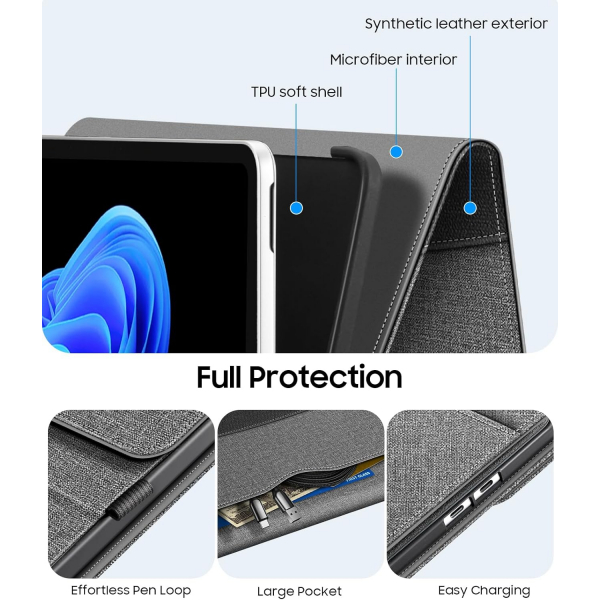 Fintie Microsoft Surface Pro 12 ok Al Klf -Gray