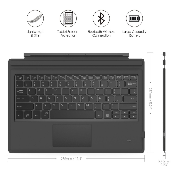 MoKo Microsoft Surface Pro 4 LED Kablosuz Bluetooth Klavye