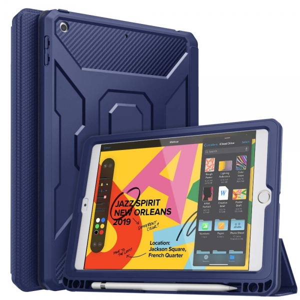 MoKo iPad Kalem Blmeli Klf (10.2 in)(7.Nesil)-Blue