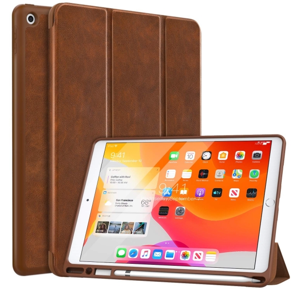 MoKo iPad Kalem Blmeli Klf (10.2 in)(7.Nesil)-Brown