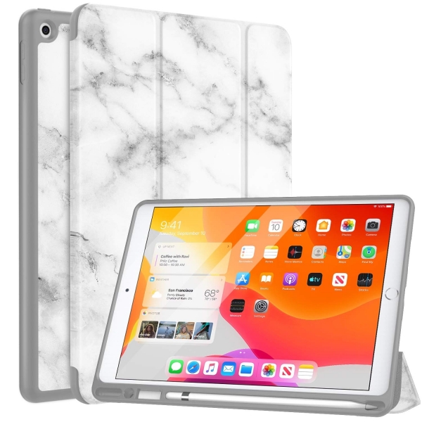 MoKo iPad Kalem Blmeli Klf (10.2 in)(7.Nesil)-Marble