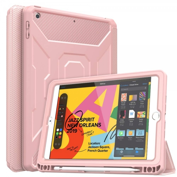 MoKo iPad Kalem Blmeli Klf (10.2 in)(7.Nesil)-Pink