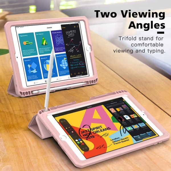 MoKo iPad Kalem Blmeli Klf (10.2 in)(7.Nesil)-Pink