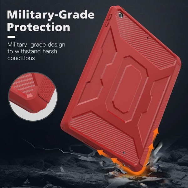 MoKo iPad Kalem Blmeli Klf (10.2 in)(7.Nesil)-Red