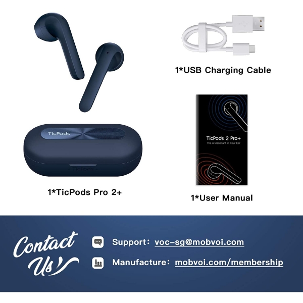 Mobvoi TicPods 2 Pro Plus True Wireless Kulak i Kulaklk-Navy