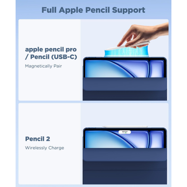  MoKo Kalem Blmeli iPad Air Klf (13 in)-Navy Blue