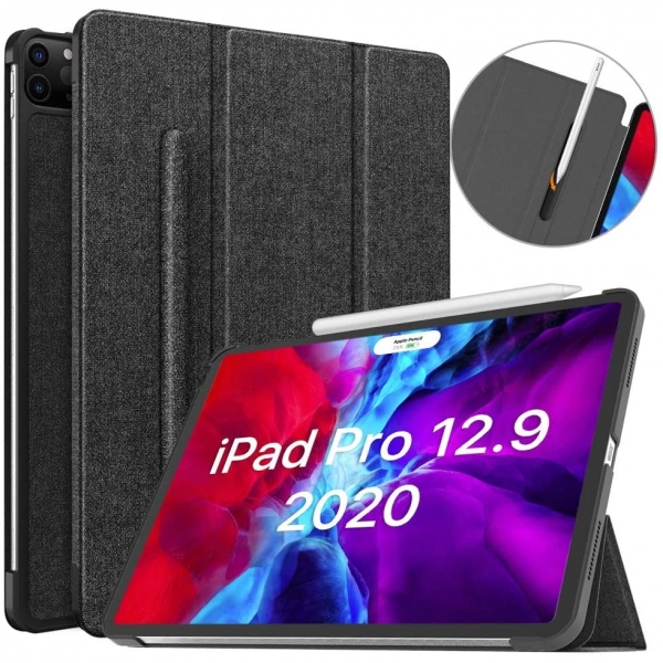 Moko iPad Pro Kalem Blmeli Klf (12.9 in)(4.Nesil)-Black