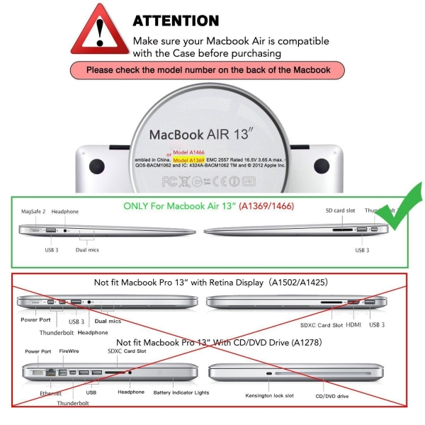 Mosiso MacBook Air 13 in Plastik Sert Kapak Klf-Black