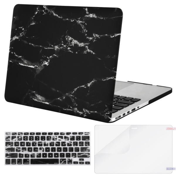 Mosiso Macbook Pro Retina Mermer Desenli Kılıf (15.4 inç)-Black Marble