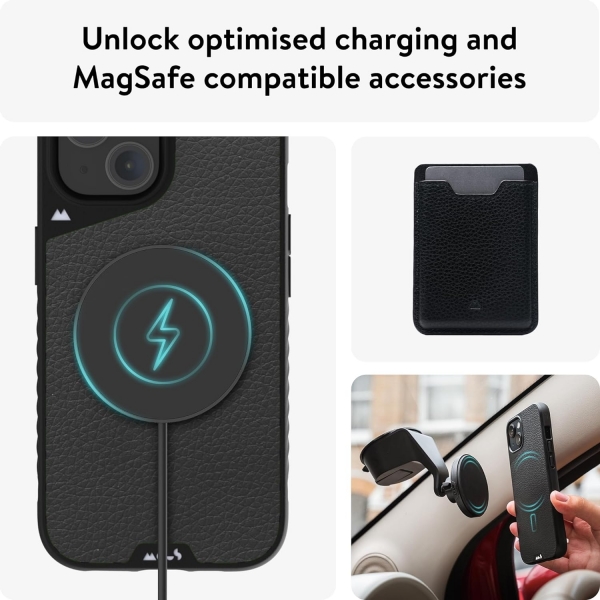 Mous Apple iPhone 15 MagSafe Uyumlu Darbeye Dayankl Klf -Black Leather 