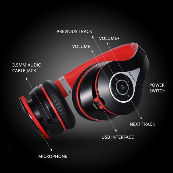 Mpow Stereo Kablosuz Bluetooth Hi-Fi Kulak st Kulaklk-Red